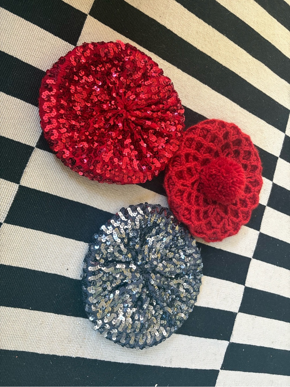 Vintage Red and Silver Sequin Beret Set